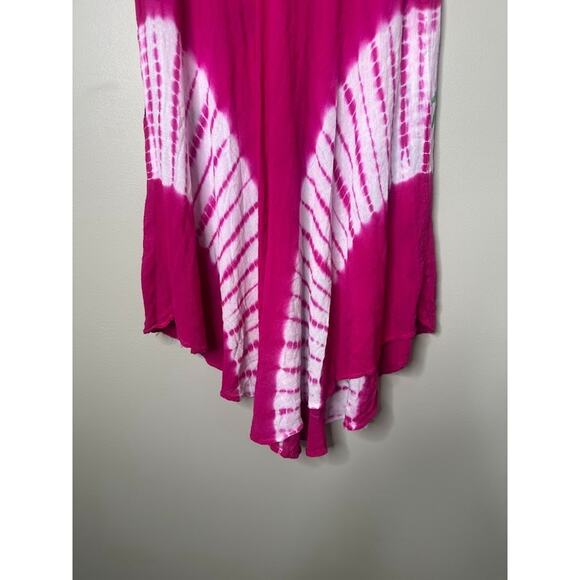 Pepper Free Size Pink Dress Asymmetric Floral Tie Dye Lace Beachy Boho Hippie - Picture 6 of 8